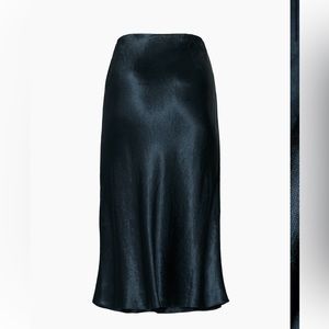 Aritzia Babaton Satin Slip Midi Skirt in Navy Blue